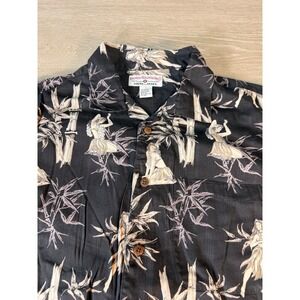 Boca Classics Mens Black Hawaiian Shirt L Hula Dancer Bamboo Print Aloha